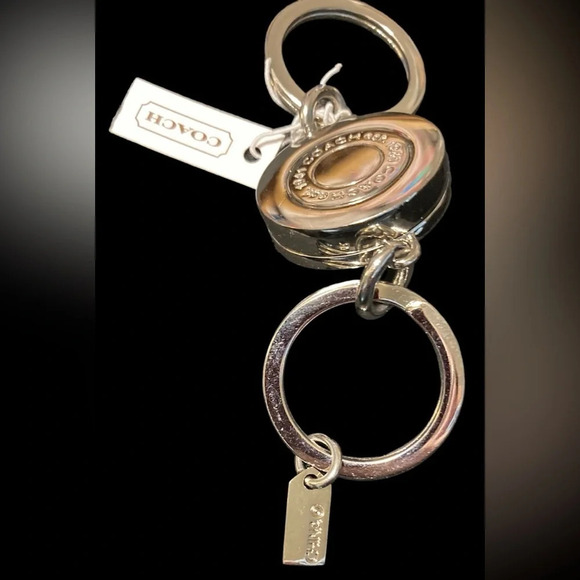 COACH Rainbow-Striped Turn Lock Keychain Purse Charm Double Ring PRIDE NWT - Picture 8 of 8